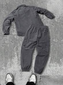 Autumn/Winter Fashion Casual Street Style Long Sleeve Collar Men's Jacket Coat And Drawstring Pocket Pants Set