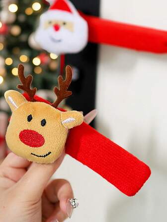 4pcs/Set Christmas Decor Cartoon Santa Claus Anti-Static Door Handle Cover, Room Protector, Christmas Bell