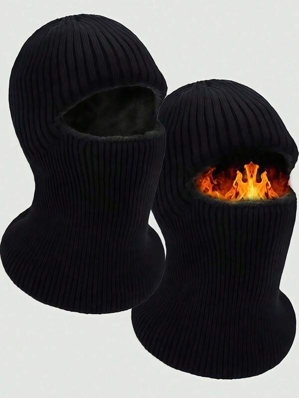 1pc Ski Mask, Knitted Windproof Balaclava, Thermal Lined Thick Warm Hat, Suitable For Men's Winter Accessories, Face Scarf, Autumn/Winter Hat, Solid Color Fabric For Men