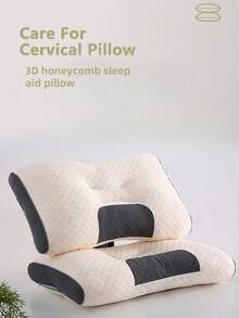 Neck Support Pillow – Rectangular Massage Design, Non-Sagging Knitted Cotton Pillow Core, Pillow For Adult Dormitories - Trắng (950g) - Xem 1