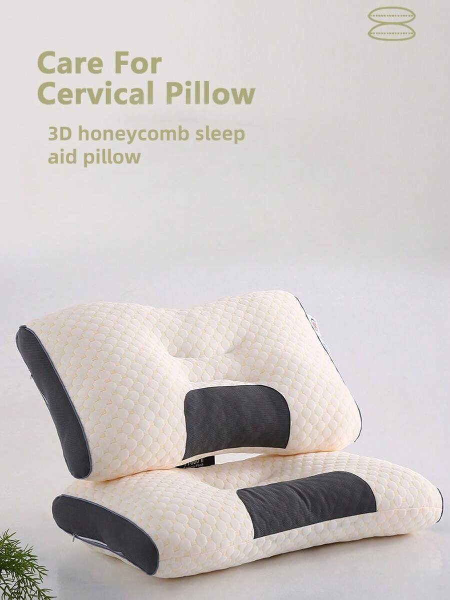 Neck Support Pillow – Rectangular Massage Design, Non-Sagging Knitted Cotton Pillow Core, Pillow For Adult Dormitories - Trắng (950g) - Xem 1