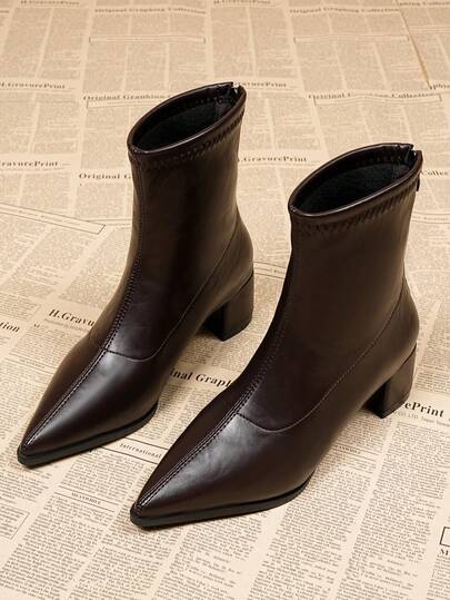 1 Pair Women's Solid Color Fashion Zipper Pointed Toe Ankle Boots, High Heel, Elegant Lady Style, Popular Ankle Boots For Autumn/Winter 2025