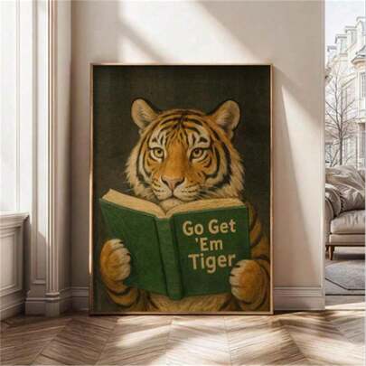1 pieza Póster de pared "¡Vamos, tigre!" - Impresión de lienzo motivacional con tigre, póster de animal, decoración con cita inspiradora, descarga digital e impresión de pósteres, pintura de lienzo, arte de pared, decoración del hogar sin marco