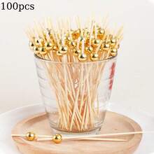 50pcs/100pcs/200pcs Gold 12cm Bamboo Fork Party Buffet Fruit Desserts Pick Skewer Food Cocktail Sandwich Fork Stick - Multicolor - View 12