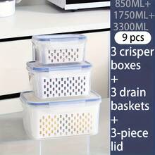 9 piezas Recipiente de almacenamiento de alimentos cubierto para refrigerador, caja sellada multifuncional para conservar frescos para frutas y verduras, cajas de drenaje y cajas para almacenamiento en refrigeradores, contenedores de cocina para almacenar refrigerador y suministros de restaurante y cocina