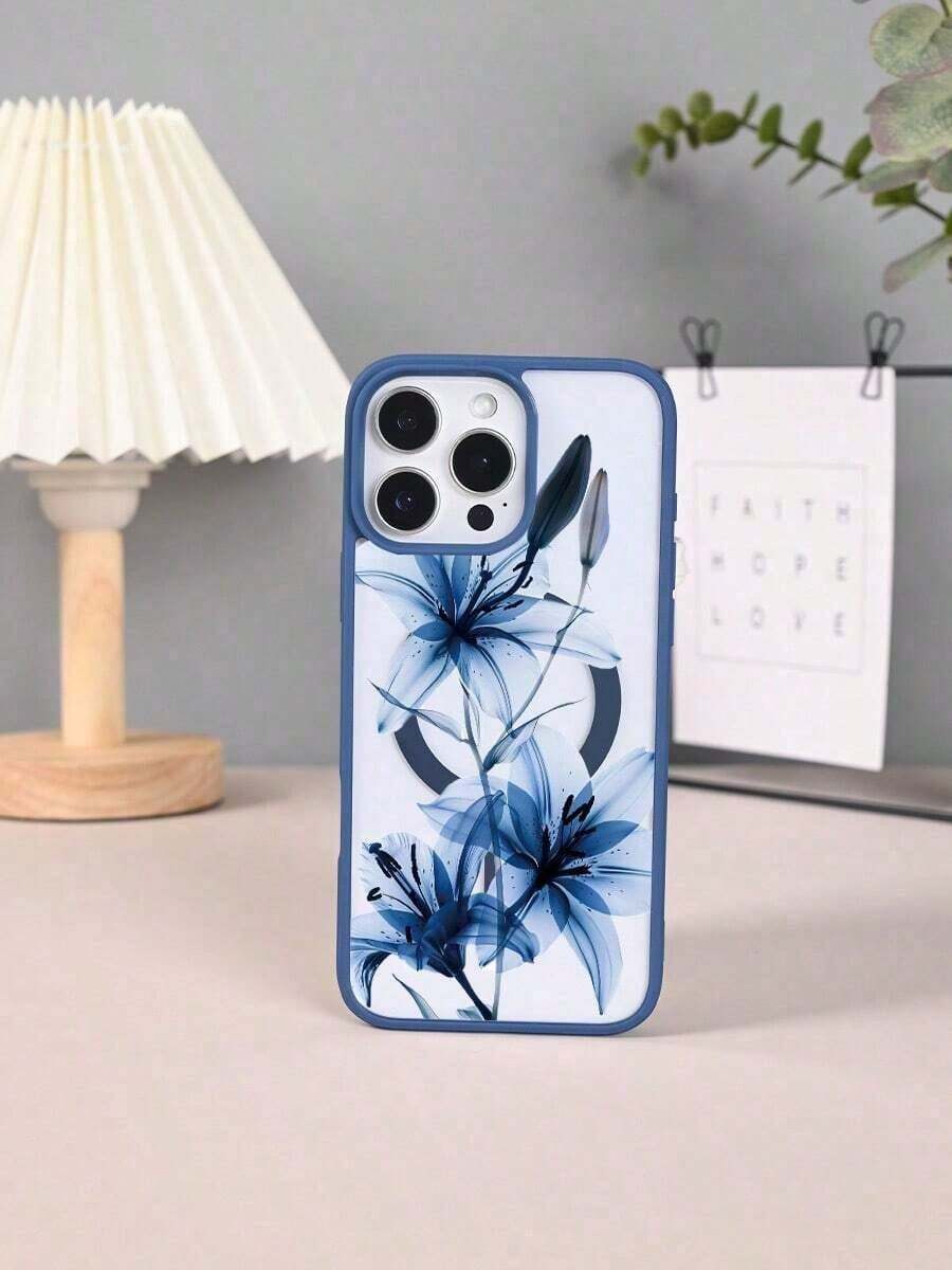 GALLAPLE Blue Lily Floral Print Magnetic Phone Case, Elegant Nature Aesthetic Case,Durable And Dirt-Resistant Material With Wireless Charging Design,Compatible With X/XS/XSMAX/11/11pro/11promax/12/12pro/12promax/13/13pro/13promax/14/14plus/14pro/14promax/15/15plus/15pro/15promax/16/16plus/16pro/16promax.Holiday Phone Accessories.Gifts An Excellent Gift For Friends Y2k Phone Case Cover 17 Pro Max Fall Funda Para Cute Phone Cases Cover De Pink Christmas Silicone Phone Case Rilakkuma Girlfriend Or Boyfriend Cheap 16 Case 16 Pro Max Case Fundas New Year Mobile Phone Case Gifts For Women - 黑色 - 查看 1