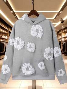 2025 New Men And Women Kapok Printed Street Style Loose Hoodie - 灰色 - 查看 5