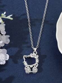 SANRIO Dây chuyền mặt dây Hello Kitty dễ thương bằng hợp kim, thích hợp đeo hàng ngày và là món quà tuyệt vời. - Bạc - Xem 3