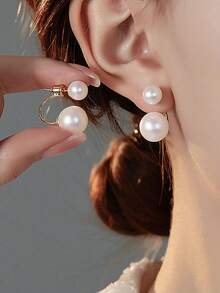 1对时尚简约白色仿珍珠耳环，设计百搭优雅，适合女性在圣诞节、情人节、婚礼、派对和日常场合佩戴。 - 彩色 - 查看 2