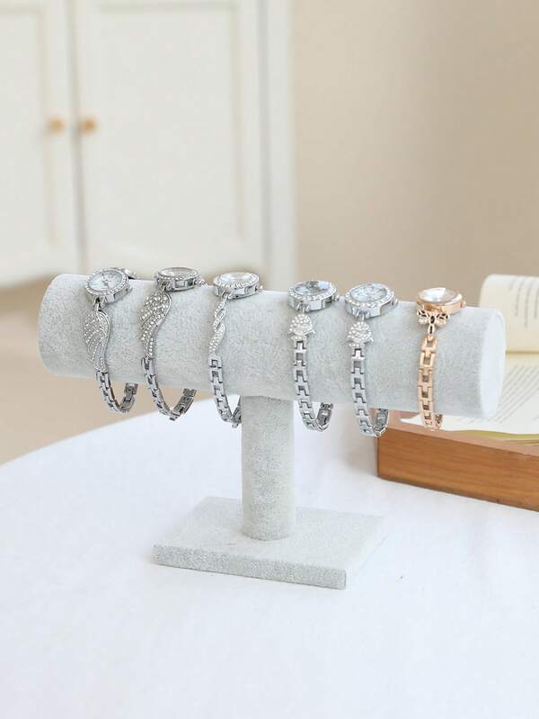 1pc/2pcs Grey, Black, White Single-Layer Velvet/Yellow Linen Bracelet Holder Jewelry Display Stand, Headband, Accessories Shop Countertop