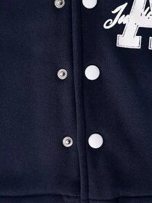 Tween Boy Casual Daily Commute Sporty Contrast Color Letter Print Thermal Lined Hoodie Jacket And Sweatpants Set, Autumn/Winter - Royal Blue - View 7