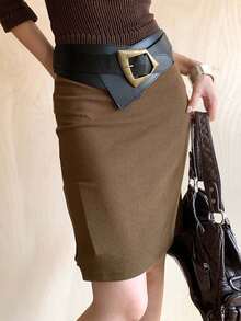 1件装女士黑色仿皮复古美拉德式宽腰带，塑身束腰带 - 黑色 - 查看 4