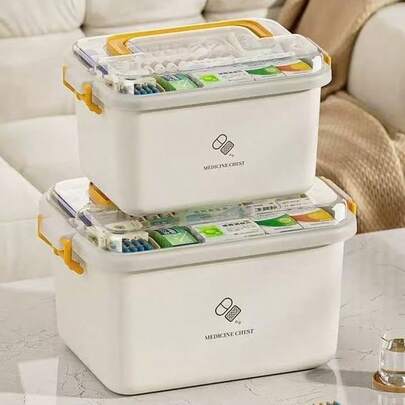 时尚便携大容量家用药品收纳盒，手提式家用药柜药品收纳盒。大容量透明药品收纳盒，适用于家庭、学校、宿舍、医院、自驾游等场合。收纳容器，公寓必备，收纳盒，整理盒。药盒，旅行药盒，收纳整理，度假必备，急救箱