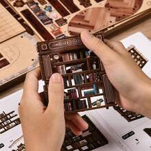 DIY Miniature House Kit, Reading Nook Kit, Wooden Bookshelf Craft Kits With 3D Puzzles, Dollhouse Kit With LED Light, Mini Building Kit For Adults And Teens (Dream Reading Room) - màu nâu - Xem 2