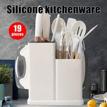 XBJ 19-Piece Kitchen Utensil Set Including Spatulas, Spoons, Knives And Other Kitchen Utensils, Cooking Utensil Set With Storage Rack, Kitchen Utensils, Kitchen Utensil Set, Black Knife Sets, Pink Knife Sets, Stainless Steel Knife Sets, It Is Suitable For Daily Household Use And Small Catering. Cutting Is Efficient And Effortless, And Novices Can Also Easily Control It. A Set Meets All Kitchen Knife Needs. Suitable For Kitchen, Courtyard, Christmas Party, Holiday Gifts, Halloween, Christmas Gifts - Bộ dụng cụ nhà bếp nhiều màu - Xem 14