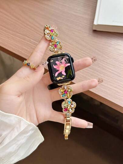 女士花朵锆石表带，兼容 38/40/41/42/44/45/46/49mm - Ultra/SE/Series 11/10/8/7/6/5/4/3/2/1