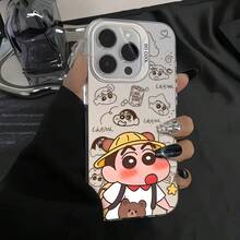 Funda de Teléfono Compatible con Apple 17 Pro,  16 Pro Max, Color Plata, Funda Mate X 13/12/11, Crayon Shin-chan - Negro - Ver 10