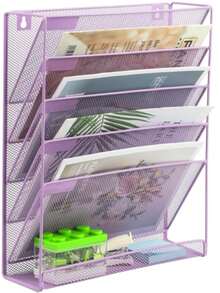 Five-Tier Wall-Mounted Metal File Rack/Storage Rack For Newspapers And Magazines, Office Supplies, Bookends, And Document Holders. - Purple - View 11