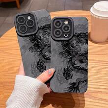 Funda de Teléfono de Lujo con Patrón de Dragón Negro para iPhone 11, 13, 15, 14, 12 Pro Max, XR, XS Max, X, 8, 7 Plus, 2020 SE - Funda Protectora Suave a Prueba de Golpes, Regalo de Navidad Perfecto para Hombres y Niños - Colores mixtos - Ver 3