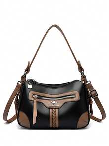 2025新款高品质PU皮革奢华手提包，女士设计师单肩包，大容量托特包 - 黑色 - 查看 4