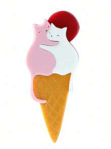 1pc Women's Creative Cute Cat On Ice Cream Brooch, Niche Adorable Animal Brooch Backpack Pin, Summer New Style - Multicolor - View 1