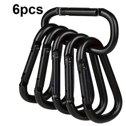 6pcs D-Shaped Gourd-Shaped All-Black Aluminum Alloy Carabiner Bluetooth Earphone Shell Hook Mini Keychain