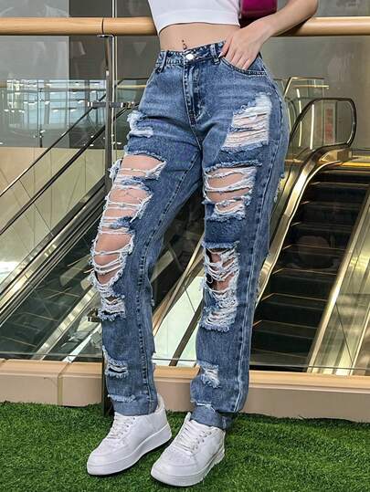 Pantalones vaqueros rotos para mujer, informales, elegantes y cómodos.