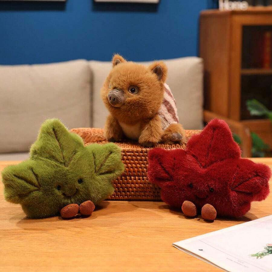 1个卡通野猪和枫叶毛绒玩偶，色彩鲜艳，秋季装饰，客厅摆件，可爱毛绒抱枕，送给朋友的礼物 - 彩色 - 查看 1