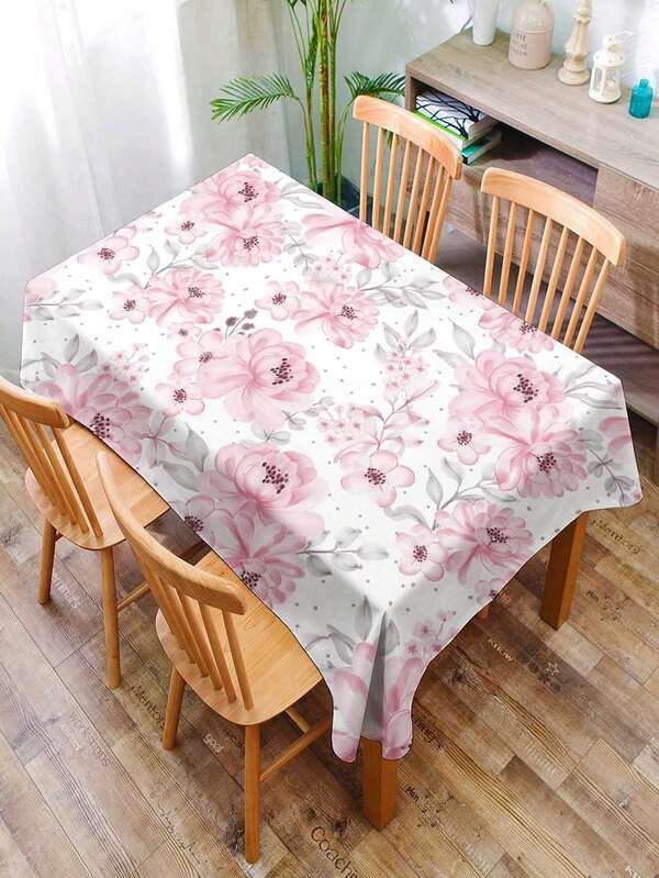 1pc Floral Printed Fabric Tablecloth, Rectangular Lightly Water-Resistant Printed Dining Table Cloth, Suitable For Restaurant And Living Room Decoration
