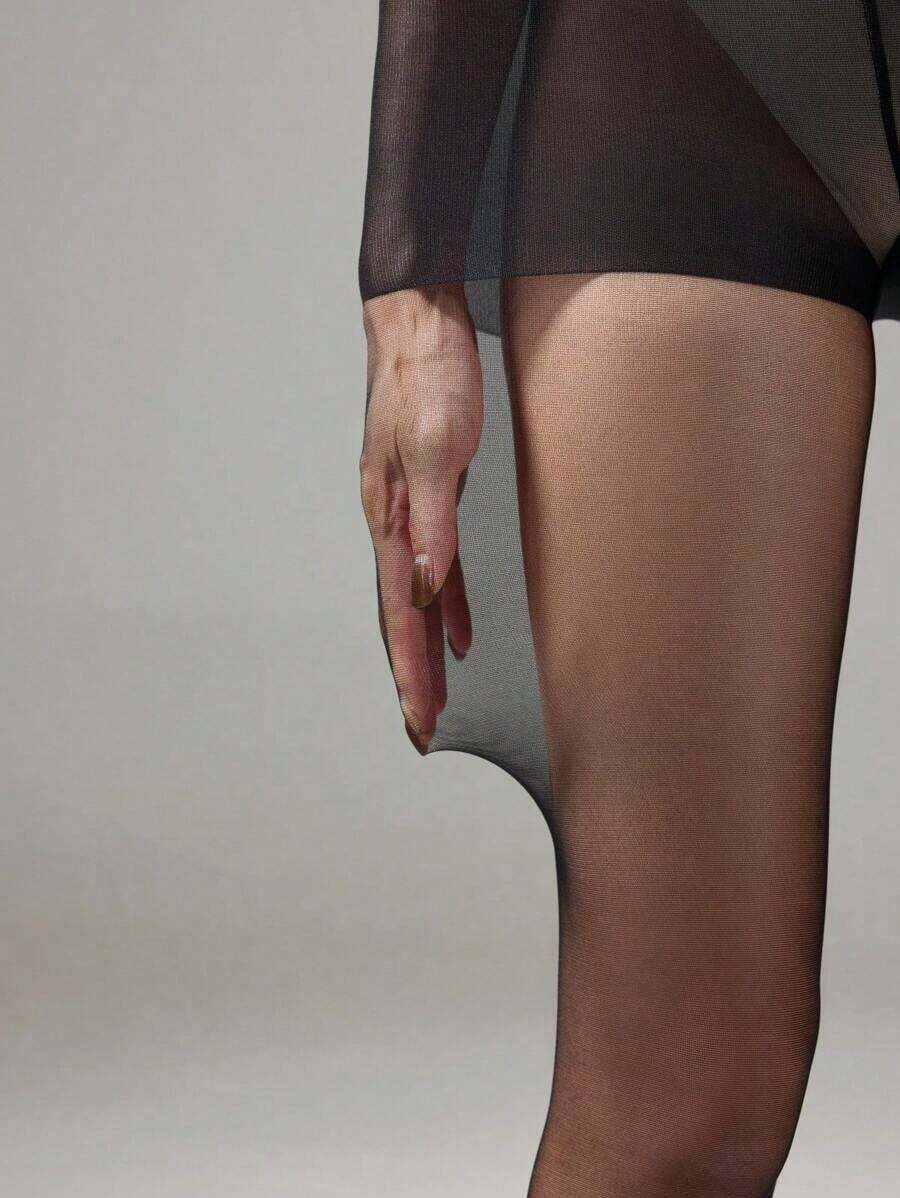 1pair Plus Size 20D Body Shaping Comfort Black Sheer Tights - 黑色 - 查看 1