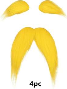 黄色胡子和眉毛假胡须成人，角色扮演万圣节服装配饰，男女趣味派对配饰 - 彩色 - 查看 13