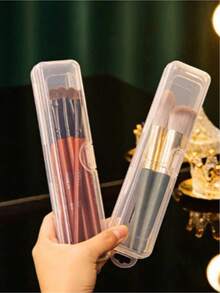 1 pieza/2 piezas/5 piezas Estuches portátiles transparentes para pinceles de maquillaje - Diseño con tapa abatible montada en la pared, estuche de cosméticos portátil a prueba de polvo con gancho colgante, decoración de habitación, bolsas, bolsa de maquillaje, tocador, viaje, bolsa de maquillaje, organizador, almacenamiento, artículo de viaje esencial, organizador de maquillaje, bolsas de maquillaje, neceser