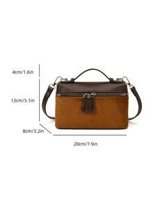 New Matte Patchwork Mini Handbag Crossbody Bag Phone Pouch, Fashionable Commuter Bag - Brown - View 9