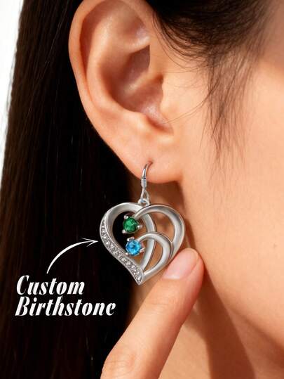 1pc Personalized Women's Birthstone Earrings, Customizable Multiple Birthstones Earrings, Christmas Gift, Birthday Gift