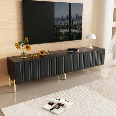 Black TV Cabinet, 190 Cm (L) X 38 Cm (W) X 48 Cm (H), Gold Table Legs