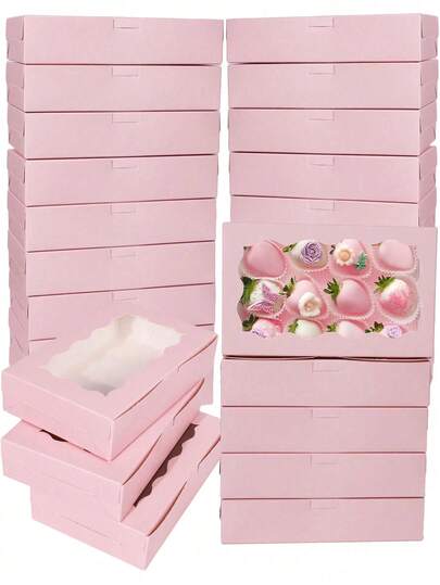 10/20pcs/1pc - Cookies & Pastries Boxes With Clear Window, Size: 7 X 4.3 X 1.5 Inches, Kraft Paper Material, Premium Baked Goods Gift Boxes For Desserts, Weddings, Parties, Christmas, Birthdays (Pink)