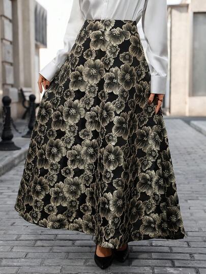 Women's Elegant Floral Print High Waist A-Line Skirt, Vacation Style