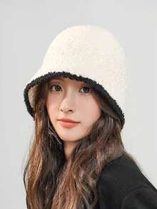 Sombrero de cubo de mujer de punto y felpa, cálido y a prueba de viento para otoño e invierno, sombrero de viaje versátil. Atuendo de clima frío para mujer - B - Ver 7