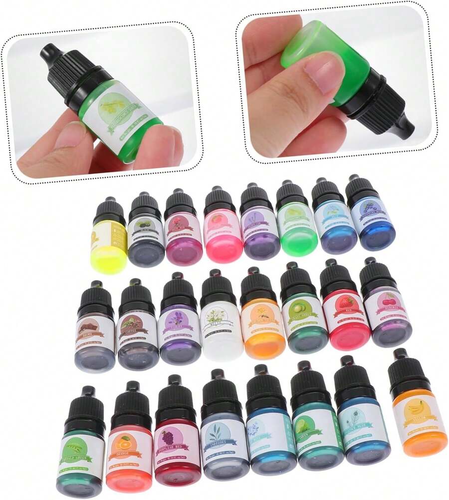 1 juego de 24 colores, 5 ml/botella, esencia de color altamente concentrada, pegamento de resina, pigmento de resina, tóner de resina para pintura artesanal de tinte de resina DIY, Colores Creativos para Manualidades,Agentes de Coloración Suave,Pigmentos de alta calidad,Creadores Hechos a Mano,Entusiastas de las Manualidades. - 24 colores - Ver 1