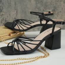 Women's Strappy Sandals Women 2.5-Inch Block Heel Tie Strap Square Toe Casual Comfortable Summer Shoes - 黑色 - 查看 5