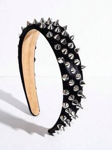 1pc Solid Color Leather Punk Style Studded Headband, Simple Design High Quality Fashion Hair Accessory, Suitable For Sweet And Cool Streetwear For Women,Hairband,Hair Hoop Headbands, Black - màu đen - Xem 2