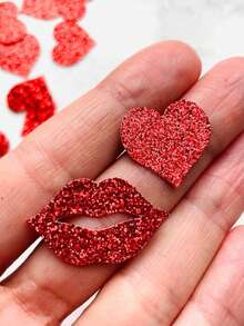 500pcs Red Lips/Heart Confetti, Glitter Paper Lip Cutouts, Versatile Party Decorations, For Wedding, Birthday, Anniversary, Bachelor Party, Christmas, New Year, Graduation, Bar/Bat - Multicolor - View 3