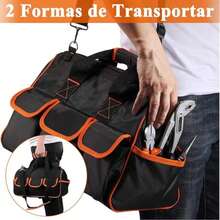 Bolsa de Herramientas Grande de 16 pulgadas para Hombres,Bolsa de Herramientas Resistente al Desgaste e Impermeable,Boca Ancha Superior,Con 14 Bolsillos y Tirantes Ajustables - Negro - Ver 6