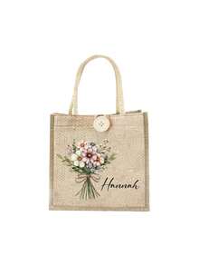 Personalisierte Leinen-Segeltuch-Handtasche, individuelle Tragetasche, Individualisierung Handtasche, tragbare Lässig-Aufbewahrungstasche, multifunktionale Einkaufstasche, faltbar, großes Fassungsvermögen, einfach, leicht, personalisiert, mit Knopfverzierung, Schultertasche, Lunchpaket, Schultasche, für Hochzeit, Geburtstag, Strand, Urlaub, Einkaufen, täglichen Gebrauch, ein tolles Geschenk für Frauen, Mütter, Lehrer, Freunde, Brautjungfern, Studenten, Weihnachten, Valentinstag, Erntedank, Lehrertag