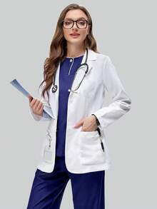 cimmuovere 女款長袖多口袋刷手服護理師刷手服工作服 牙醫醫療寵物醫院實驗室白大褂 春秋款 - 白色 - 查看 7