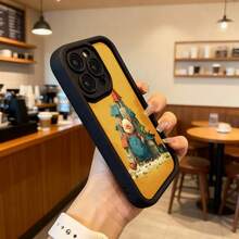 Cubierta de teléfono con borde negro y diseño amarillo con cerdo en casa de madera para uso diario en cafeterías Aplicable a los teléfonos de la serie Apple y Galaxy - Burdeos - Ver 6