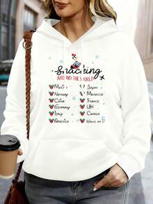 Disney Women Hoodie White Mickey Mouse Christmas Around The World Travel Countries Print Casual Winter Sweatshirt For Holiday Season - 白色 - 查看 1