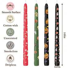 Halloween Candles Set | 4 Pack Printed Floral Candles - Unscented And Less Tall Candlesticks For Home Décor Halloween And Fall Harvest Dinner{Inchcolor_nameinch:InchPumpFKinghostinch,Inchsize_nameinch:Inch10Inch-4Countinch} - 南瓜鬼 - 查看 3