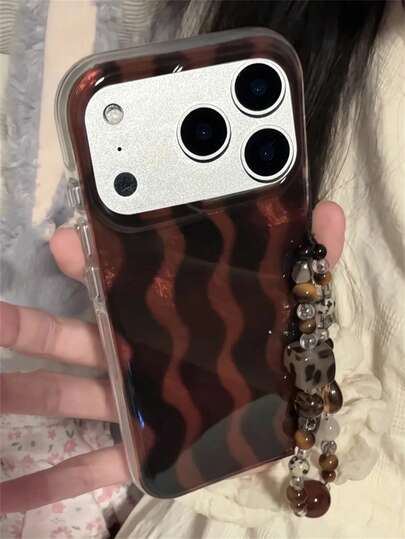 Luxury Vintage Lrregular Ripple Laser Tinfoil Pattern Phone Case Phone Case Compatible With IPhone 17 Pro Max 17 Pro 17 16 Pro Max 16 Pro 16 15 Pro Max 15 Pro 14 Pro Max 14 Pro 13 12 Pro Max 11 16 15 14 Plus With Winter Retro Leopard Print Bracelet Chain Anti-Drop Back Shell
