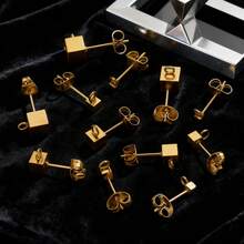 10-Piece Set Of 304 Stainless Steel 18K Gold-Plated Square Stud Earrings In 2/3/4/5mm Sizes With Dangling Globe-Shaped 4mm Earrings. Women's Stainless Steel Jewellery Stud Earrings. DIY Earring Accessories. Jewellery Making Components. - Multicolor - View 3